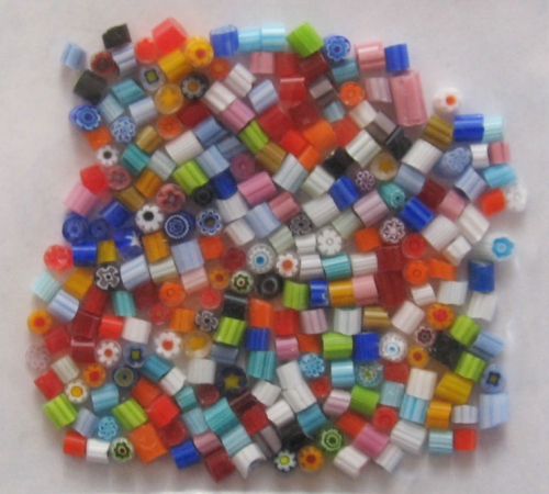 Millefiori Slices,COE 104,opaque,mixed colours,diameter ca. 3 - 4 mm,ca. 20 g,ca. 250 pieces,item number 3578090.