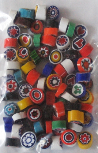 Millefiori Slices,COE 104,opaque,mixed colours,diameter ca. 10 - 12 mm,ca. 100 g,ca. 80 pieces,item number 3578095.