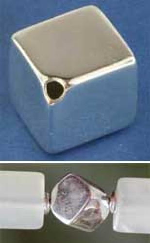 Intermediate part,cube,light,diagonal drilled,Silver,polished,8 mm