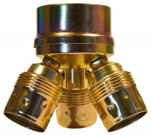 Triple cluster body,3 x E27,brass,with pull switch,ever max. 75 Watt,item number 2023000.