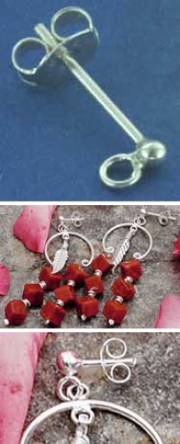 Ear studs with open ring,with bead,Ø ca. 2 mm,Sterling Silver,1 pair