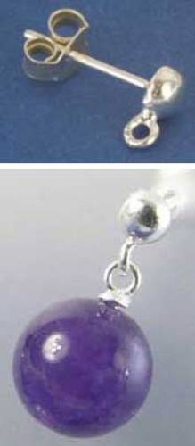 Ear studs with half bead,Ø ca. 3,5 mm,and ring,Sterling Silver,1 pair
