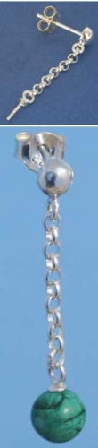 Ear studs with half bead,Ø ca. 4 mm,chain and pin,Sterling Silver,1 pair