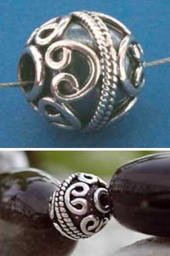 Intermediate part,ethno style,Sterling Silver,Bali bead,heart,Ø ca. 10 mm