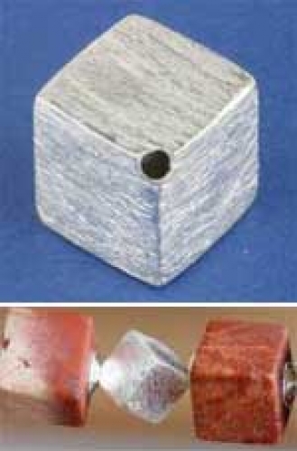 Intermediate part,cube,light,diagonal drilled,Silver,brushed,8 mm