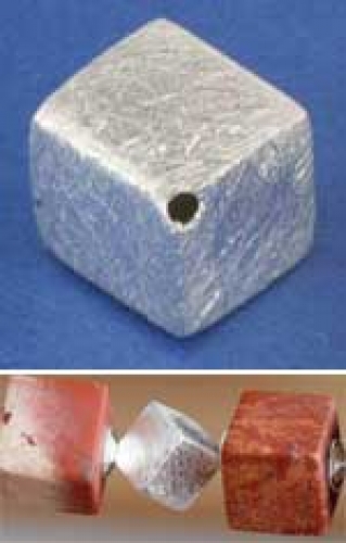 Intermediate part,cube,light,diagonal drilled,Silver,brushed,6 mm