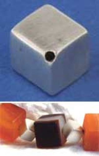 Intermediate part,cube,light,diagonal drilled,Silver,satined,6 mm