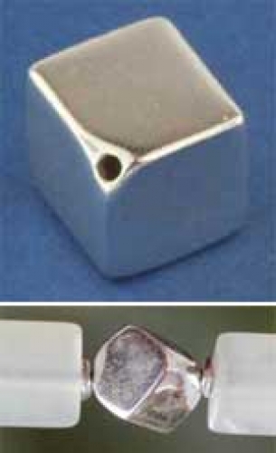 Intermediate part,cube,light,diagonal drilled,Silver,polished,6 mm