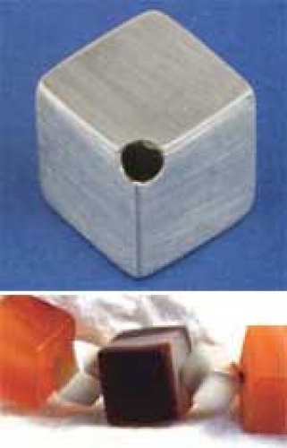 Intermediate part,cube,light,diagonal drilled,Silver,satined,8 mm