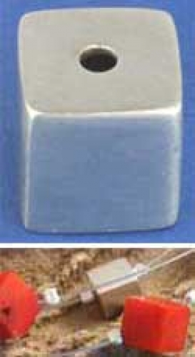 Intermediate part,cube,light,centrical drilled,Silver,satined,8 mm
