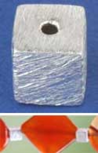 Intermediate part,cube,light,centrical drilled,Silver,brushed,5 mm
