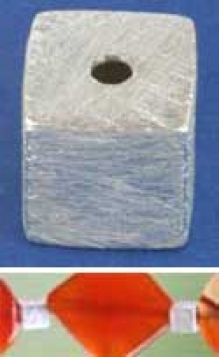 Intermediate part,cube,light,centrical drilled,Silver,brushed,8 mm