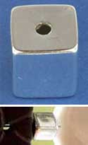 Intermediate part,cube,light,centrical drilled,Silver,polished,8 mm