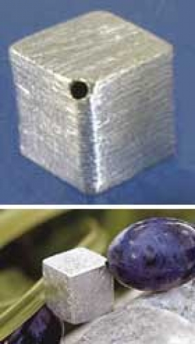 Intermediate part,cube,diagonal drilled,Sterling Silver,brushed,8 mm