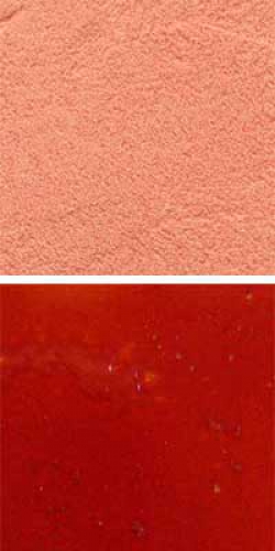 Optul Glass,float powder,COE 82,cherry red,transparent,code 1045,100 g,item number 3589920.Carmen Harusta,Glasinsel ®,Goettingen,Germany.
