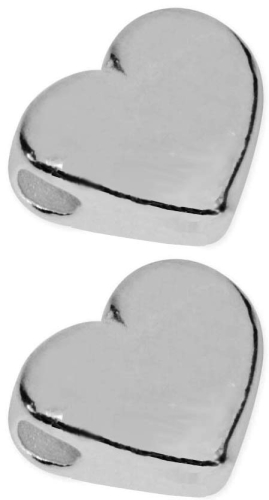 Jewellery pendants for threading," Hearts ",ca. 9 x 8 mm,hole diameter ca. 1,5 mm,Sterling Silver,2 pieces,item number 3832B-2.
