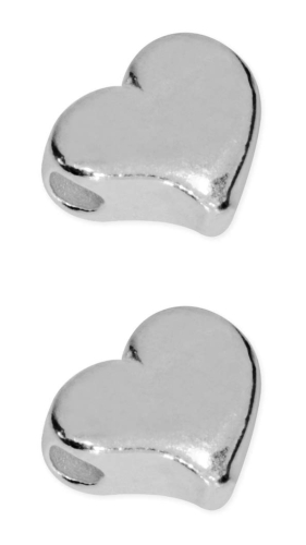 Jewellery pendants for threading," Hearts ",ca. 6 x 7 mm,hole diameter ca. 1,5 mm,Sterling Silver,2 pieces,item number 3832E-2.