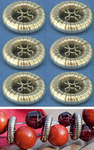 Intermediate parts,ethno style,Sterling Silver,Bali-Wheels,Ø ca. 8 mm,6 pieces,item number 3908A-6.