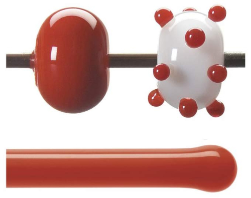 Bullseye rod,COE 90,tomato red,opalescent,code 0024,l. ca. 43 cm