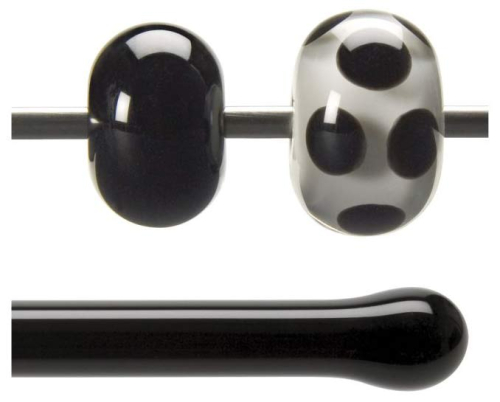 Bullseye rod,COE 90,black,opalescent,code 0100,l. ca. 43 cm