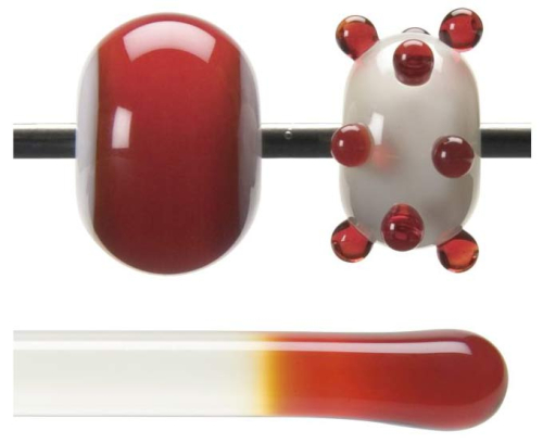 Bullseye rod,COE 90,red,transparent,code 1122,l. ca. 43 cm