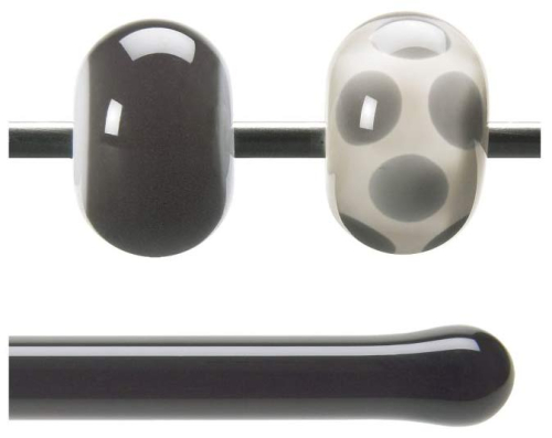 Bullseye rod,COE 90,charcoal gray,transparent,code 1129,l. ca. 43 cm
