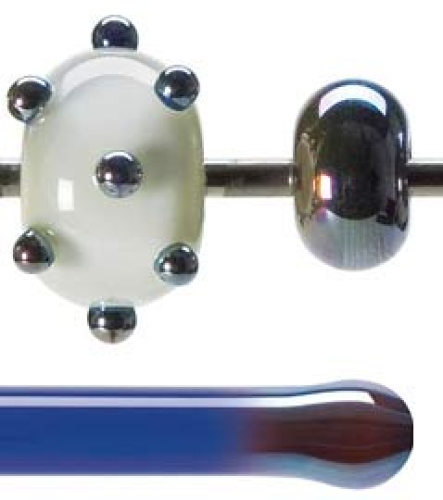 Bullseye rod,COE 90,blue lustre,transparent,code 1714,l. ca. 43 cm