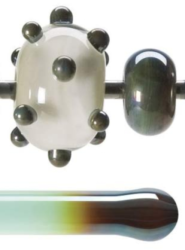 Bullseye rod,COE 90,copper green lustre,transp.,code 1717,l. ca. 43 cm