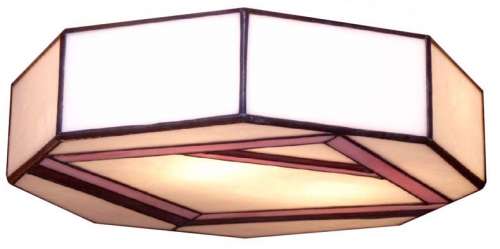 Deckenleuchte " Line ",Tiffany-Glaskunst,weiss,rosa,lila,Durchmesser ca. 28 cm,Artikelnummer 4009,gefertigt in unserer eigenen Werkstatt in Göttingen,Deutschland,Seitenansicht.