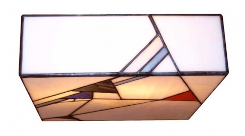 Ceiling lamp " Modern ",stained glass,white,blue,red,brown,ca. 26 x 26 cm,item number 4003,manufactured in our own atelier in Goettingen,Germany,side view.
