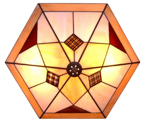 Deckenleuchte " Star ",Tiffany-Glaskunst,beige,amber,hellbraun,dunkelbraun,Durchmesser ca. 40 cm,Artikelnummer 4031,gefertigt in unserer eigenen Werkstatt in Göttingen,Deutschland,Ansicht von unten.