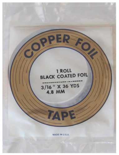 Copper foil,Edco,black coated,width ca. 3/16",ca. 4,8 mm,item number 4112300.