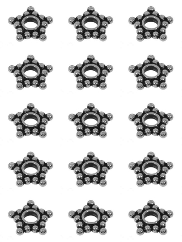 Zwischenteile,Ethnostil,Sterne,Aussen-Ø ca. 7 mm,Innen-Ø 2,1 mm,925er Sterling Silber "antik",15 Stücke,Art.Nr. 3816E-15.