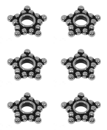 Intermediate parts,ethno style,stars,outer Ø ca. 7 mm,inner Ø 2,1 mm,Sterling Silver "antique",6 pieces,item number 3816E-6.