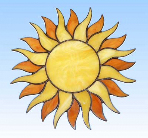 Stained glass suncatcher,window picture," Sun ",yellow,orange,diameter 20 cm,item number 20030,manufactured in our own atelier.Carmen Harusta,Glasinsel ®,Goettingen,Germany.