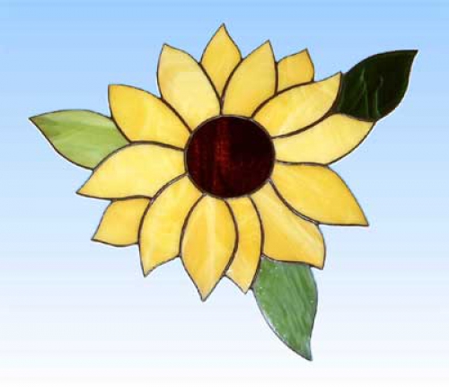 Stained glass suncatcher,window picture," Sunflower ",29 x 34 cm,item number 20049,manufactured in our own atelier.Carmen Harusta,Glasinsel ®,Goettingen,Germany.