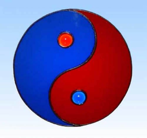 Stained glass suncatcher,window picture," Yin Yang ",diameter 15 cm,item number 20194,manufactured in our own atelier.Carmen Harusta,Glasinsel ®,Goettingen,Germany.