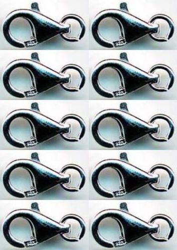 Closures,lobster claw clasps,CHP,length ca. 16 mm,open ring,925 Sterling Silver,10 pieces,item number 3560-10