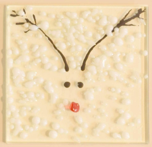 Folding card and envelope,ivory coloured,ca. 12 x 17 cm,with Glasinsel® motif " Elk ",ca. 5 x 5 cm,item number 130002e.Carmen Harusta,Glasinsel ®,Göttingen,Germany.