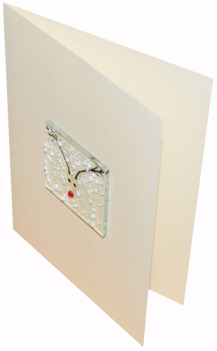 Folding card and envelope,ivory coloured,ca. 12 x 17 cm,with Glasinsel® motif " Elk ",ca. 5 x 5 cm,item number 130002e.Carmen Harusta,Glasinsel ®,Göttingen,Germany.