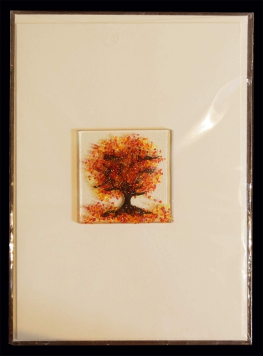 Faltkarte und Briefumschlag,elfenbeinfarben,ca. 12 x 17 cm,mit Glasinsel®-Motiv " Herbstbaum ",ca. 5 x 5 cm,Artikelnummer 130003e.Carmen Harusta,Glasinsel ®,Göttingen,Deutschland.