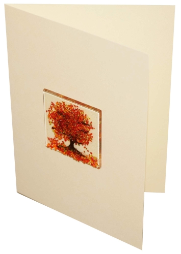 Faltkarte und Briefumschlag,elfenbeinfarben,ca. 12 x 17 cm,mit Glasinsel®-Motiv " Herbstbaum ",ca. 5 x 5 cm,Artikelnummer 130003e.Carmen Harusta,Glasinsel ®,Göttingen,Deutschland.