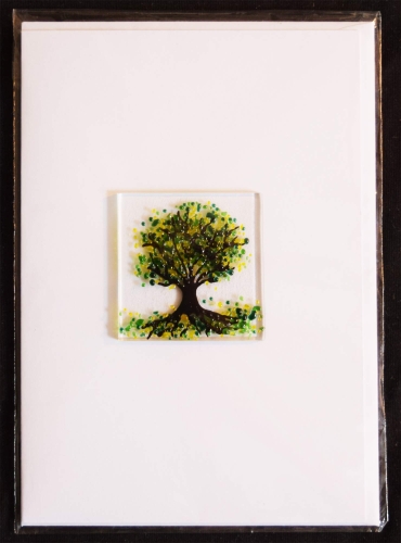 Folding card and envelope,white,ca. 12 x 17 cm,with Glasinsel® motif " Spring Tree ",ca. 5 x 5 cm,item number 130004w.Carmen Harusta,Glasinsel ®,Göttingen,Germany.