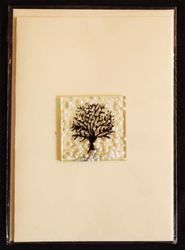 Folding card and envelope,ivory coloured,ca. 12 x 17 cm,with Glasinsel® motif " Winter Tree ",ca. 5 x 5 cm,item number 130005e.Carmen Harusta,Glasinsel ®,Göttingen,Germany.