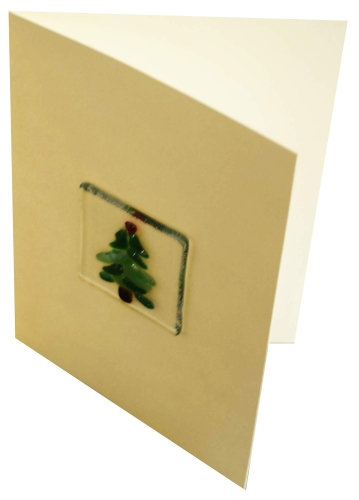 Folding card and envelope,ivory coloured,ca. 12 x 17 cm,with Glasinsel® motif " Christmas Tree ",ca. 5 x 5 cm,item number 130006e.Carmen Harusta,Glasinsel ®,Göttingen,Germany.