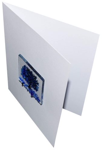 Folding card and envelope,white,ca. 12 x 17 cm,with Glasinsel® motif " Blue Tree ",ca. 5 x 5 cm,item number 130010w.Carmen Harusta,Glasinsel ®,Göttingen,Germany.
