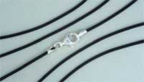 Caoutchouc cord,black,diameter 1,5 mm,length 45 cm,with carabiner clasp,925 Sterling Silver,item number 3239D.