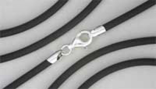 Kautschukband,schwarz,Durchmesser 3 mm,Länge 42 cm,mit Karabinerverschluss,925er Sterling Silber,Artikelnummer 3243C.