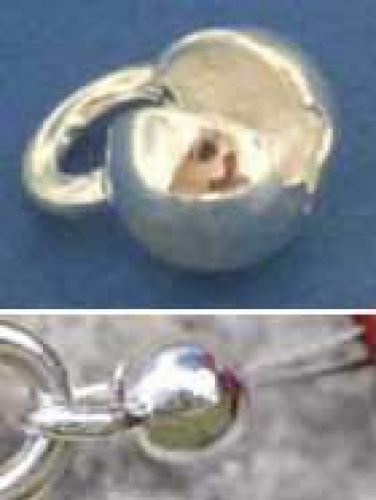 Click bead,diameter ca. 3,5 mm,with loop and semi-hole,925 Sterling Silver,item number 3501A.