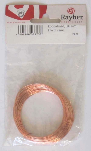 Copper wire,Rayher,diameter ca. 0,6 mm,length ca. 10 m,item number 9212200.